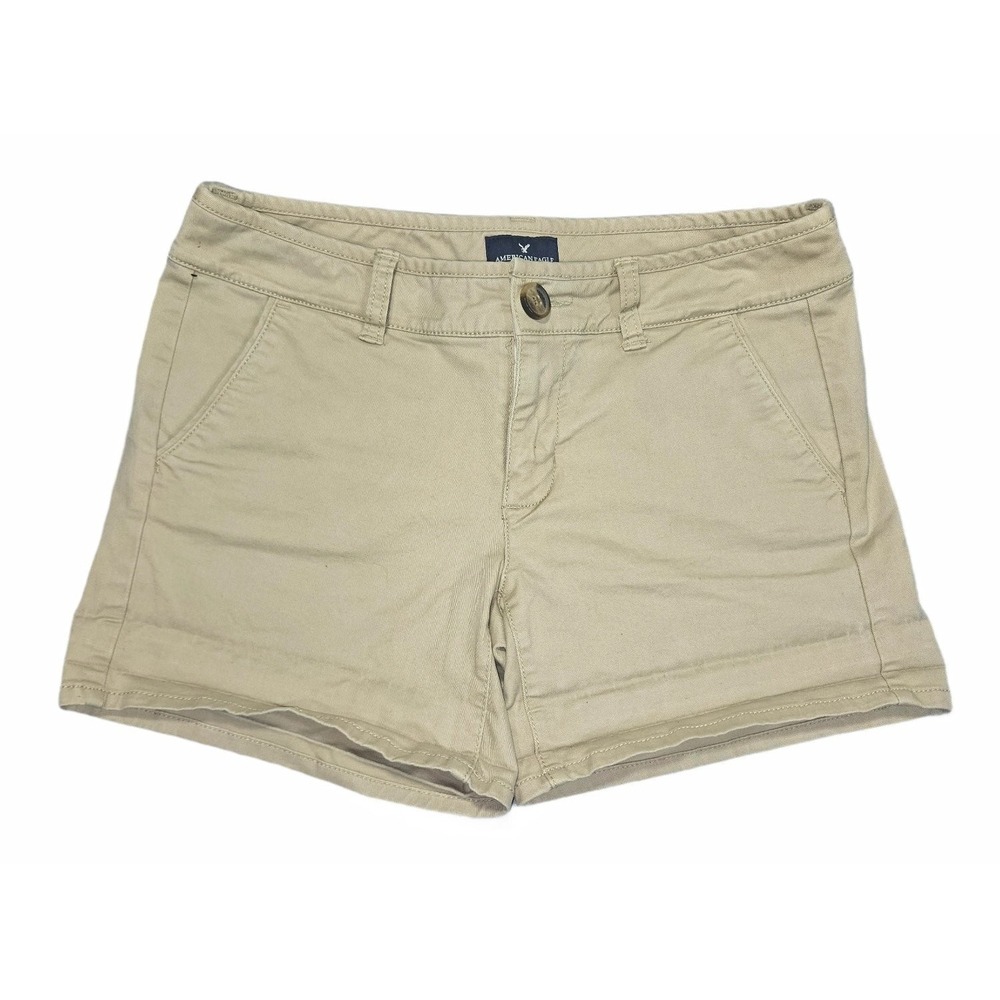 American Eagle Midi Stretch Khaki Shorts Womens 2‎ Beige Chino Twill 4" Inseam